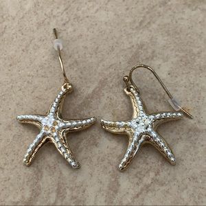 Two Tone Beach Nautical Starfish Drop Earrings